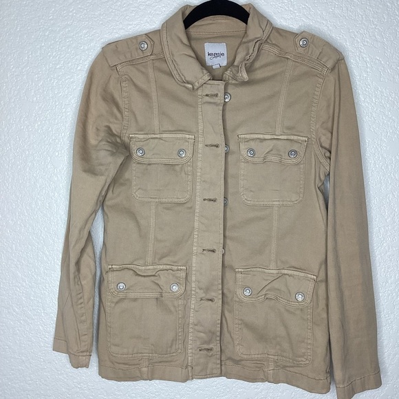 KENSIE JEANS SIZE S TAN BEIGE BROWN BLUE MILITARY UTILITY CARGO JACKET FALL WI… - Picture 3 of 10